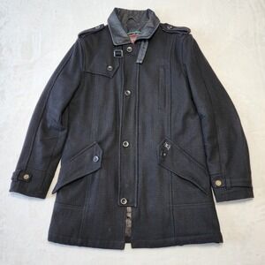 Blue Guru Coat Heavy Duty Military Mens Medium Wool Blend Epaulettes Jacket Work